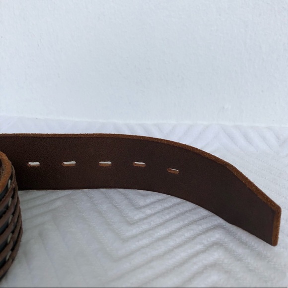 Southwestern Boho Genuine Leather Belt Sz. M Black Brown Woven detail 1.5\